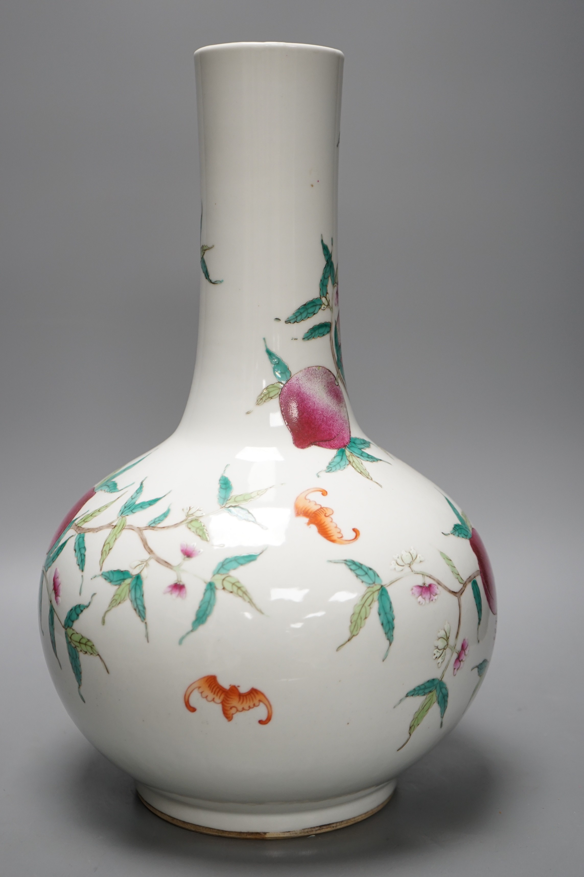 A Chinese famille rose nine peach bottle vase, 40cm